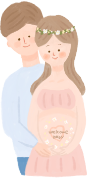 妊婦さんとお腹に手を置く旦那さんのイラスト