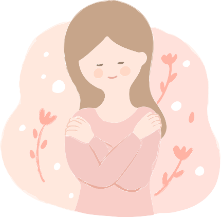 目をつむり想像する女性のイラスト